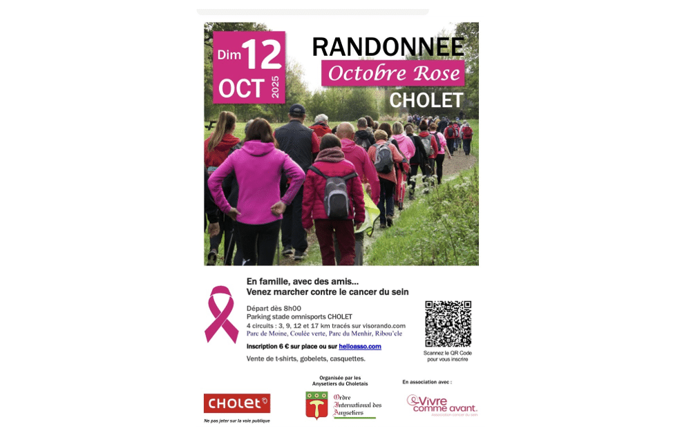 L’affiche de la marche Octobre Rose le 12 Octobre 2025 à Cholet !